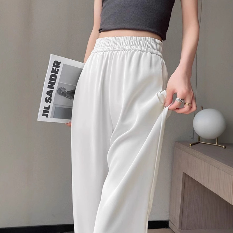 Women's Summer Thin Wide-Leg Suit Pants, High-Waisted, Petite Mom Style, Drapey, Cropped with Pockets Women's Summer Thin Wide-Leg Suit Pants, High-Waisted, Petite Mom Style, Drapey, Cropped with Pockets
