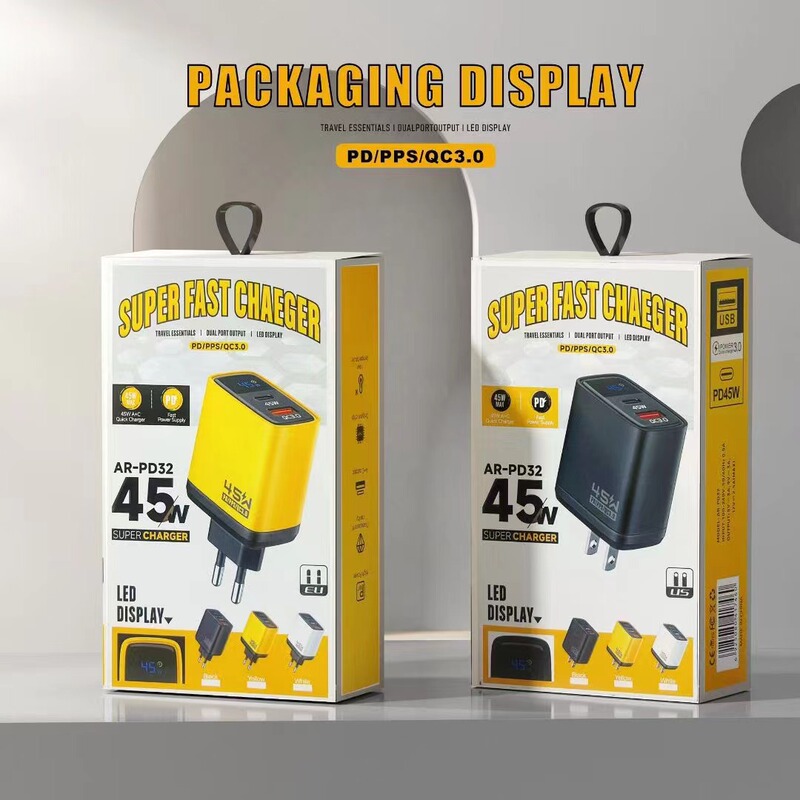 PD45W数显usb+typec双口快充充电器QC3.0手机通用旅行电源充电头|undefined