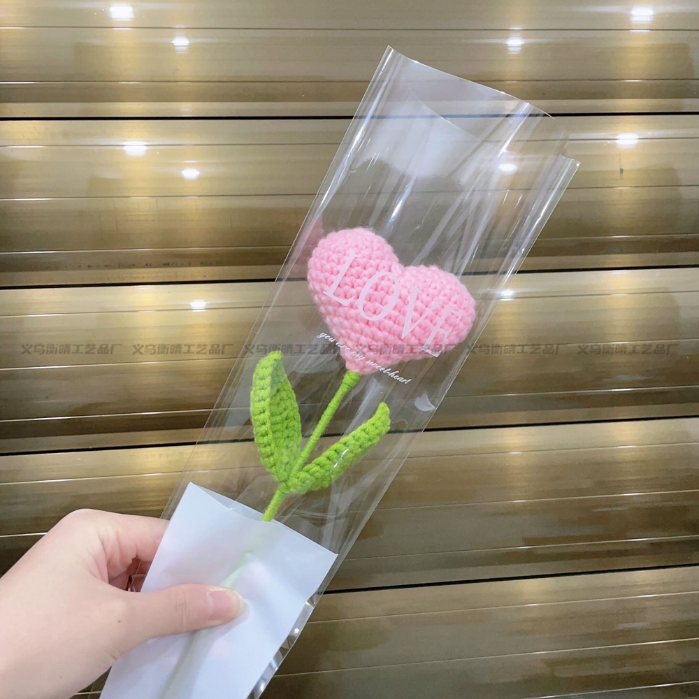 Lily tejido a mano acabado rosa Lily Tulip flor artificial lana ramo regalo