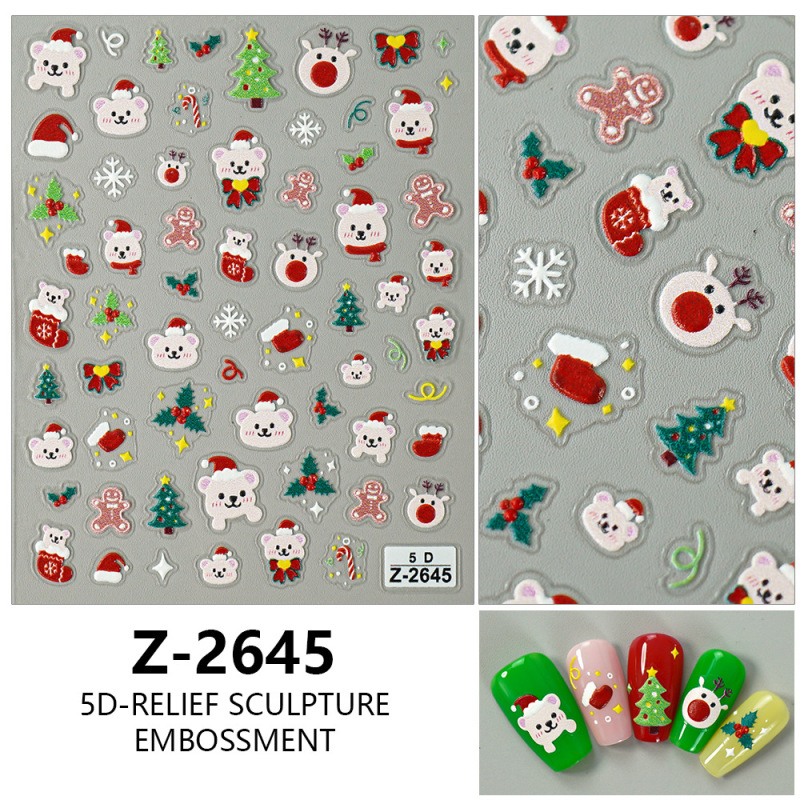 ヨーロッパとアメリカのクリスマスネイルアートステッカー漫画かわいい 5D 立体レリーフステッカー DIY ネイルアートアクセサリー子供のネイルステッカー|undefined