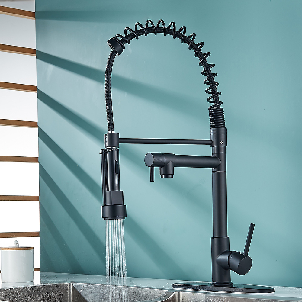 Grifos de cocina de primavera de doble función negros transfronterizos caliente y frío giratorios universales lavabo de verduras lavabo a prueba de salpicaduras