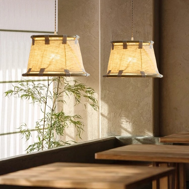 Lámpara de viento silenciosa medieval sala de té Zen estilo chino dormitorio sala de estar estilo japonés lámparas de tela retro