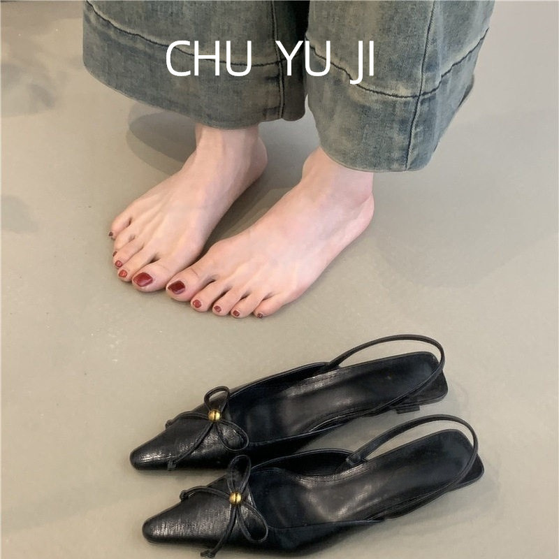 First Encounter with the Niche Designer High-Heeled Shoes of 2026, New French-Style Elegant Bow-Knot Square-Toe Slingback