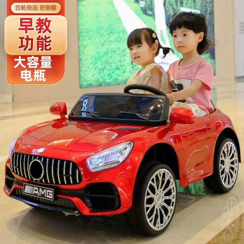 Детский электрический автомобиль, четырехколесный автомобиль, игрушка, двухместный транспорт с сиденьями для детей, пульт ДУ
