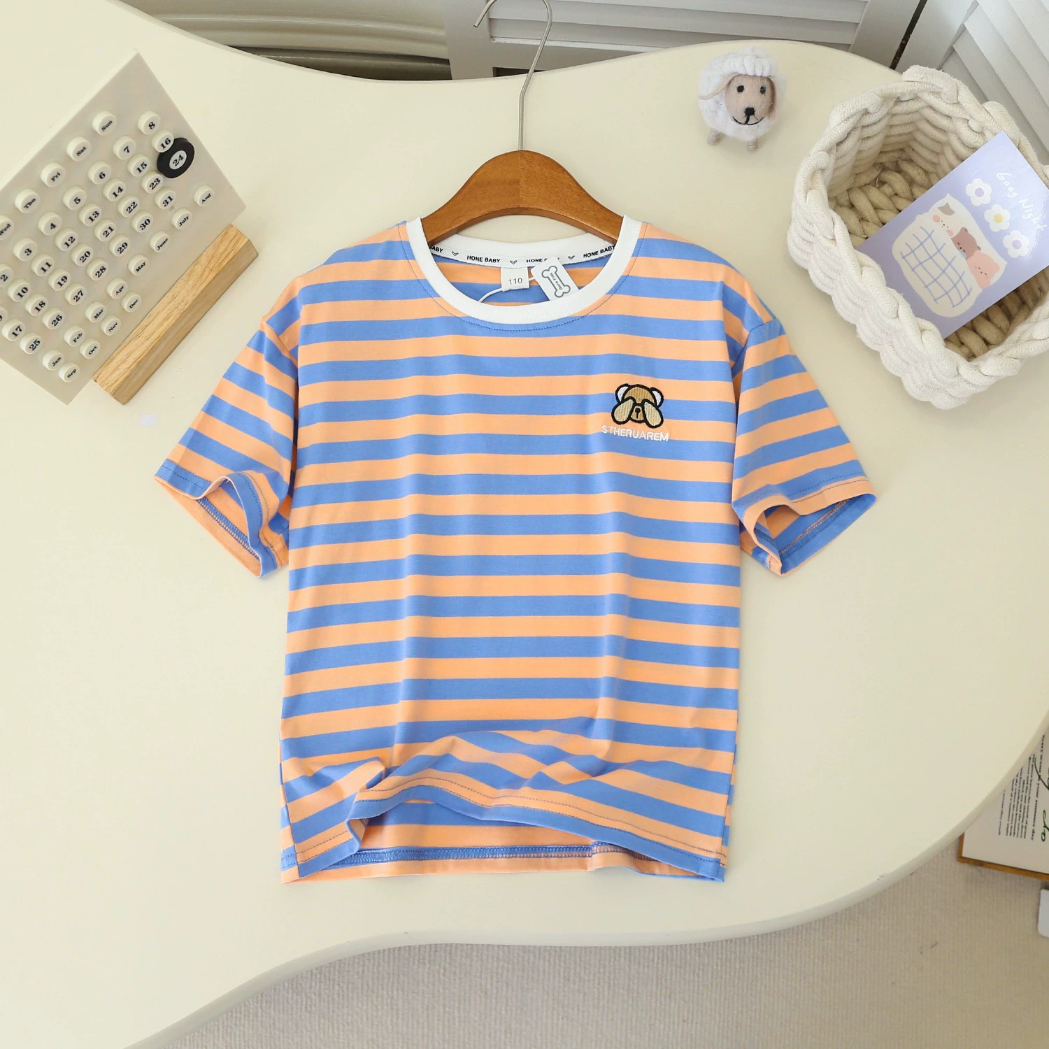 Летняя детская рубашка, хлопковая футболка с коротким рукавом с мультяшками-медвежатами