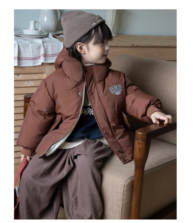 Children's 2023 new solid color hooded turtle shell jacket for boys and girls, white duck down children's clothing live_voghion.com