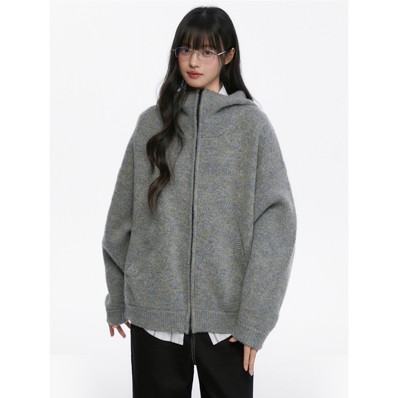 King Prince Preppy Style High-End Loose Knitted Hooded Cardigan Sweatshirt Versatile Jacket # Three Thousand Seven Hundred and Sixty-Nine D