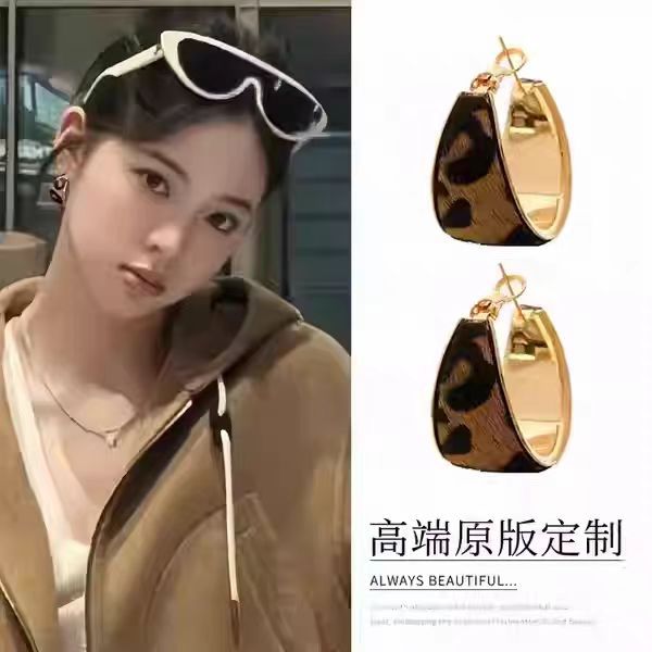 Retro Leopard Print Hoop Earrings for Women, Unique Design, High-End Maillard Earrings, Niche Accessible Luxury, Versatile Exaggerated Earrings