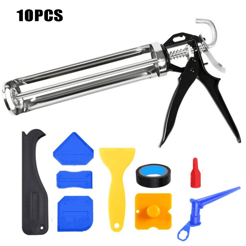 跨境10件套压胶枪填缝喷嘴玻璃胶美缝涂抹刮板厨房浴室修整工具