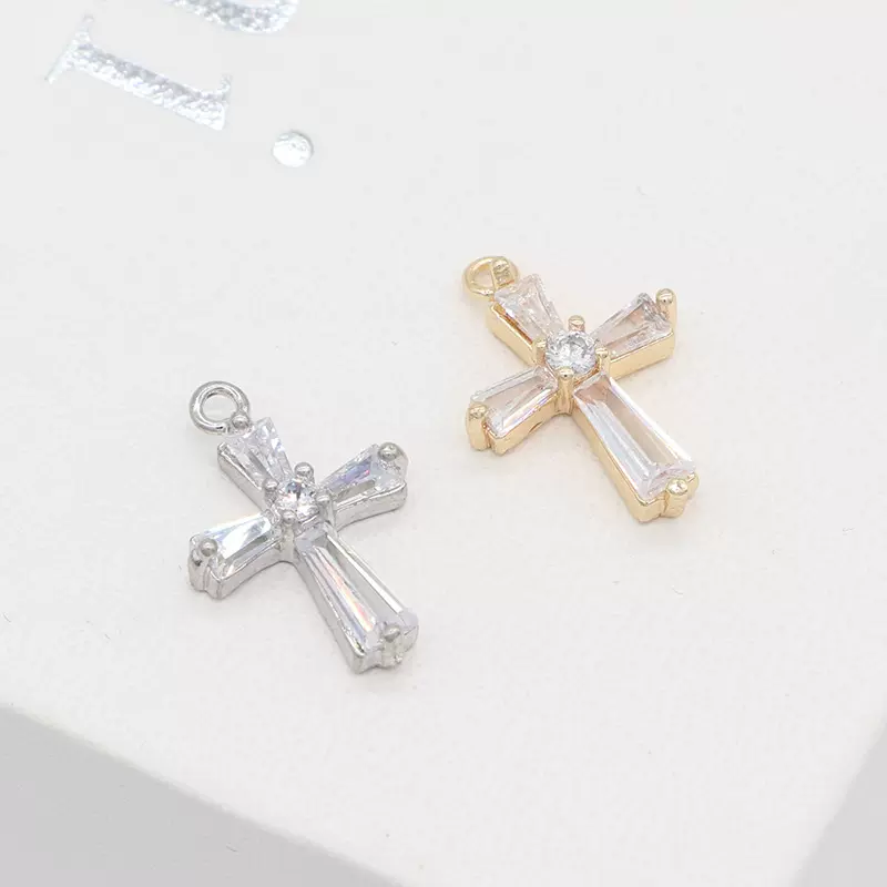 众兴韩版ins锆石十字架挂件 铜镀14k真金保色项链吊坠diy饰品配件