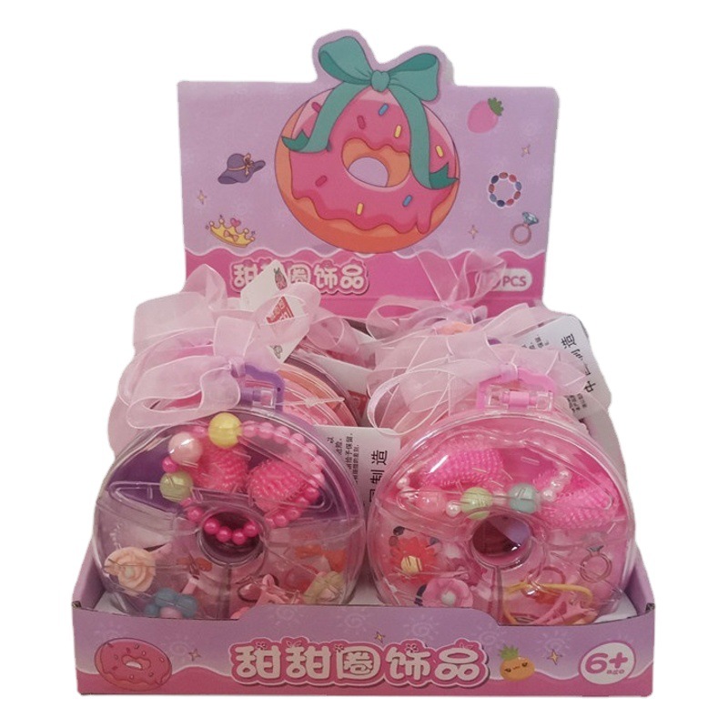 Donut de la muchacha princesa caja de joyería juego casa juguete simulación vestir joyería almacenamiento tesoro caja regalo