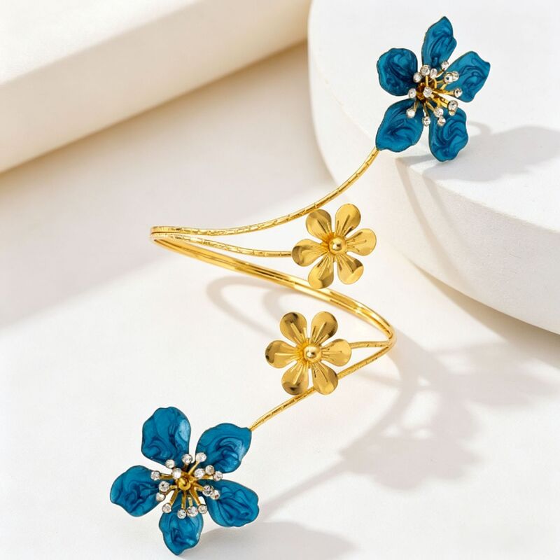 European and American Cross-Border Hot-Selling Light Luxury Fashion Oil-Drip Flower Wall Bracelet Summer Pastoral Style Holiday Versatile Hand Jewelry for Women