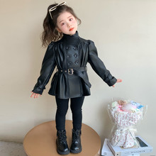 女童加绒PU皮衣外套2025秋冬装新款儿童加厚保暖大衣中长款风衣