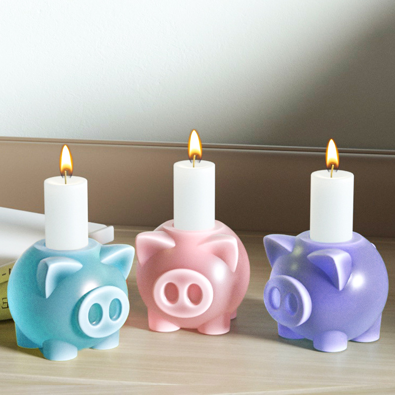 Mono DIY cristal epoxi cerdo candelabro decoración lindo cerdo vela titular suave fácil demoulding molde de silicona