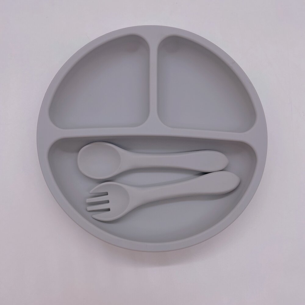 흡입 컵 실리콘 포크 스푼 (컬러 박스) 없이 회색