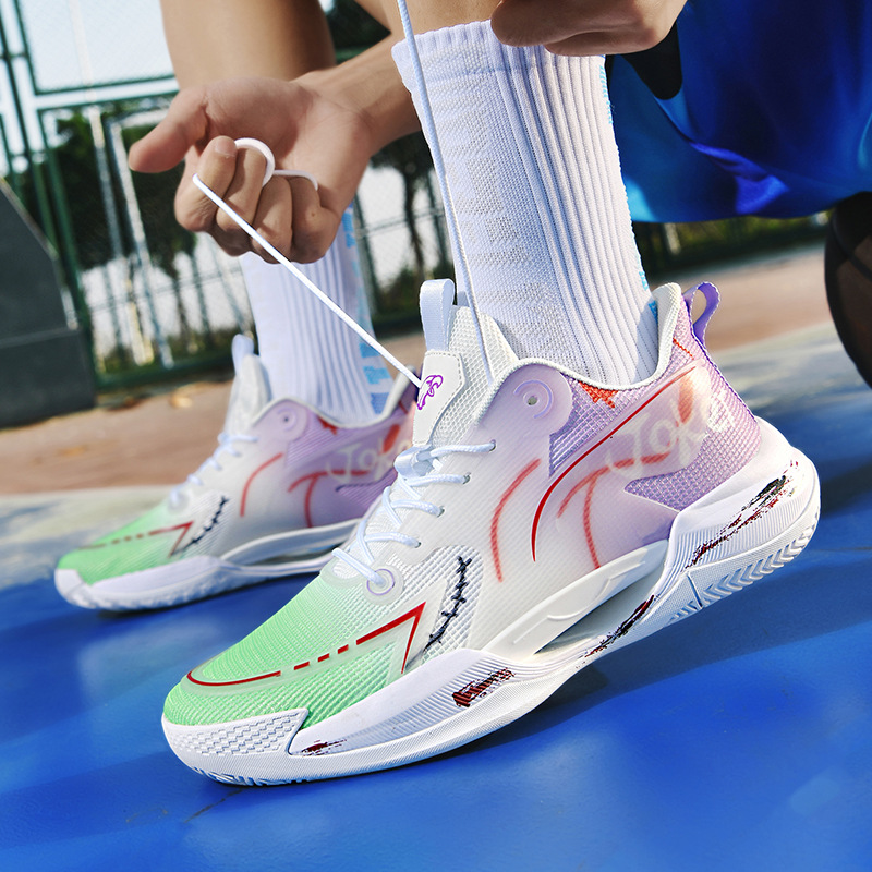 Zapatillas de baloncesto de tendencia luminosa transpirables de malla ultraligera de la marea nacional