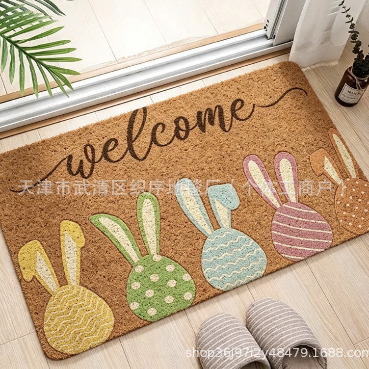 Holiday decorative doormat, new foreign trade model, temu carpet floor mat, silk loop, imitation coconut palm, can be cut, non-slip base, abrasion-resistant