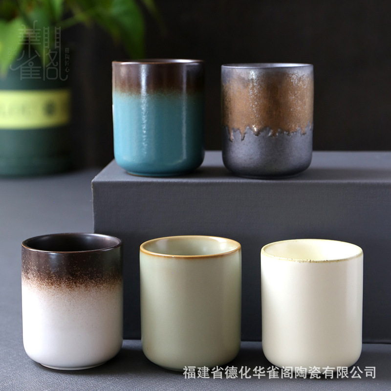 Rust-Colored Rustic 175ml Vintage Japanese-Style Tea Cup, Wheat Kiln Rust-Colored Ru Kiln Celadon Gradient Home Kiln Color-Changing Cup