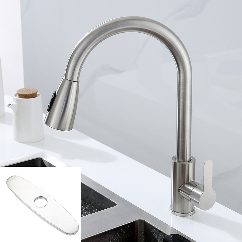 Cross-Border Stainless Steel Kitchen Faucet Pull-Out Faucet Hot and Cold American-Style Faucet Sink Retractable Splash-Proof