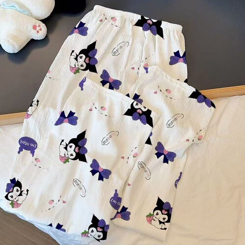 New foreign trade women's summer air-conditioned room skin-friendly long pants cute casual loose lazy loose thin home sleep pants