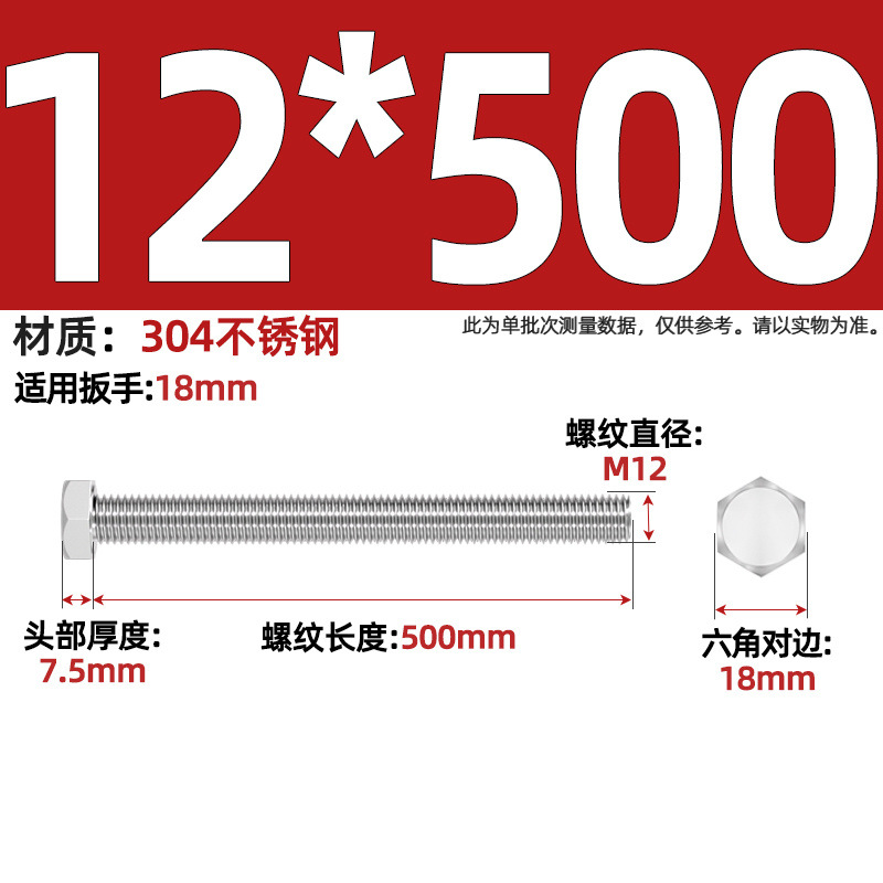 Болт шестигранный Tianzhuo Hardware M12x500 полная резьба