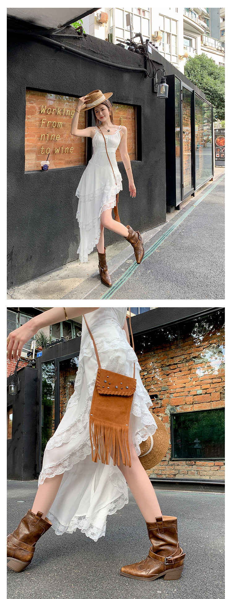 Boot nữ cao gót mũi nhọn chữ V kiểu cowboy gót thô khóa thắt lưng — Màu nâu [lót nhung] chi tiết 14
