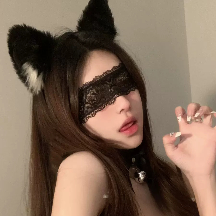 (Hairband + Collar) Cat Ears Bell Headband Sexy Fox Hairpin Women's Lace Eye Mask Cute Hair Accessories Decoration
