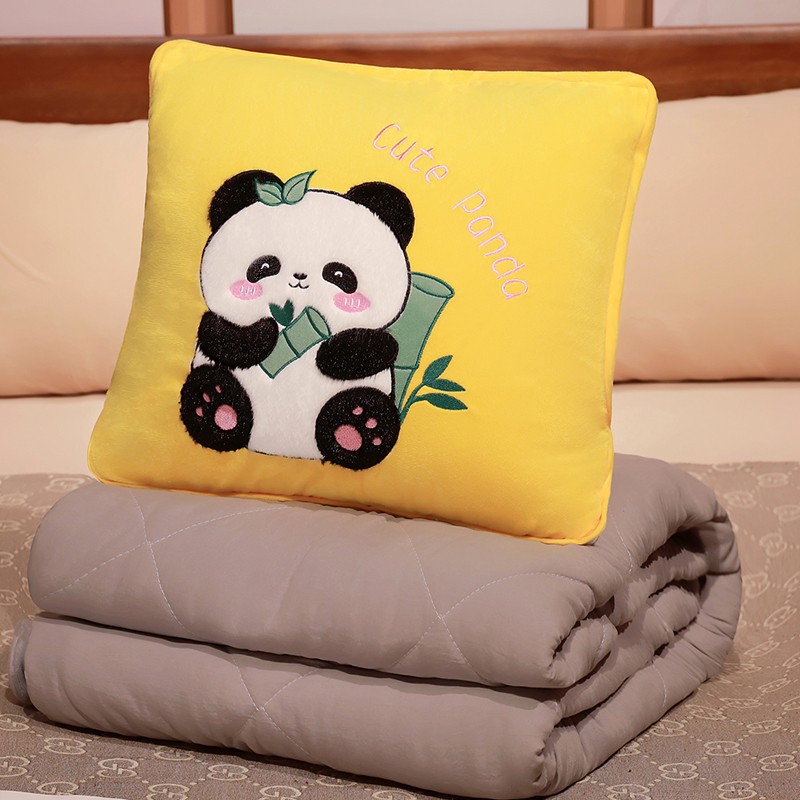 Panda almohada edredón Oficina de doble uso engrosada siesta plegable de aire acondicionado manta de dos en uno almohada de coche