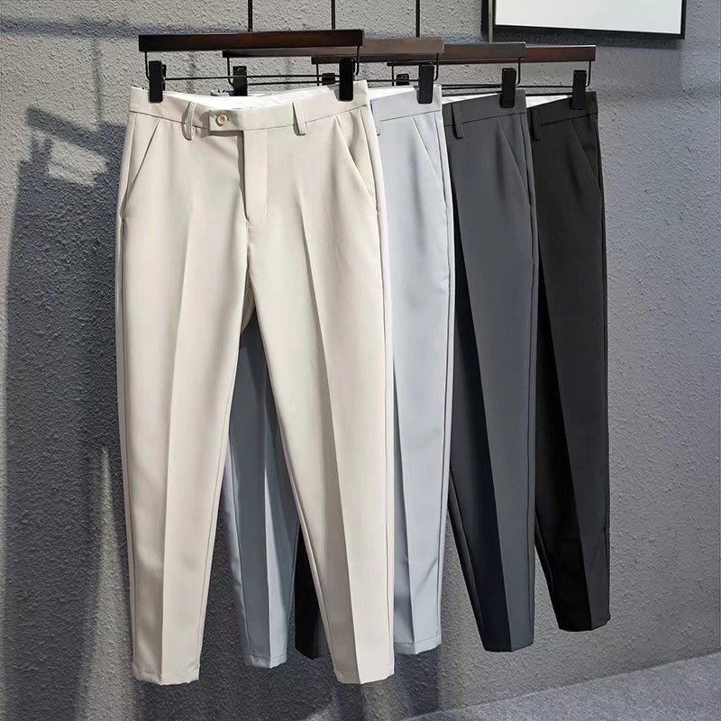 Summer Men's Pendant Non-ironing Tingling Pants Slim-fit British-style Youth Korean-style Small Straight Casual Ankle-length Pants