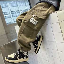 男童春秋款裤子2024韩版新款秋装儿童装男孩工装裤中大童酷帅秋季