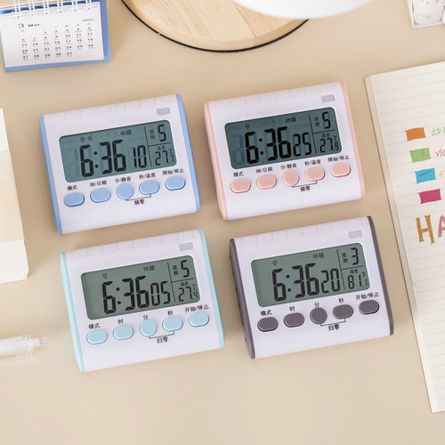 Charge clock calendar timer countdown kitchen timer silent flashing thermometer learning