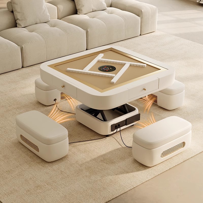 Mesa de mahjong completamente automática, mesa de centro elevadora eléctrica, mesa de comedor, sala de estar doméstica de doble uso, apartamento pequeño con taburete, nuevo fuego