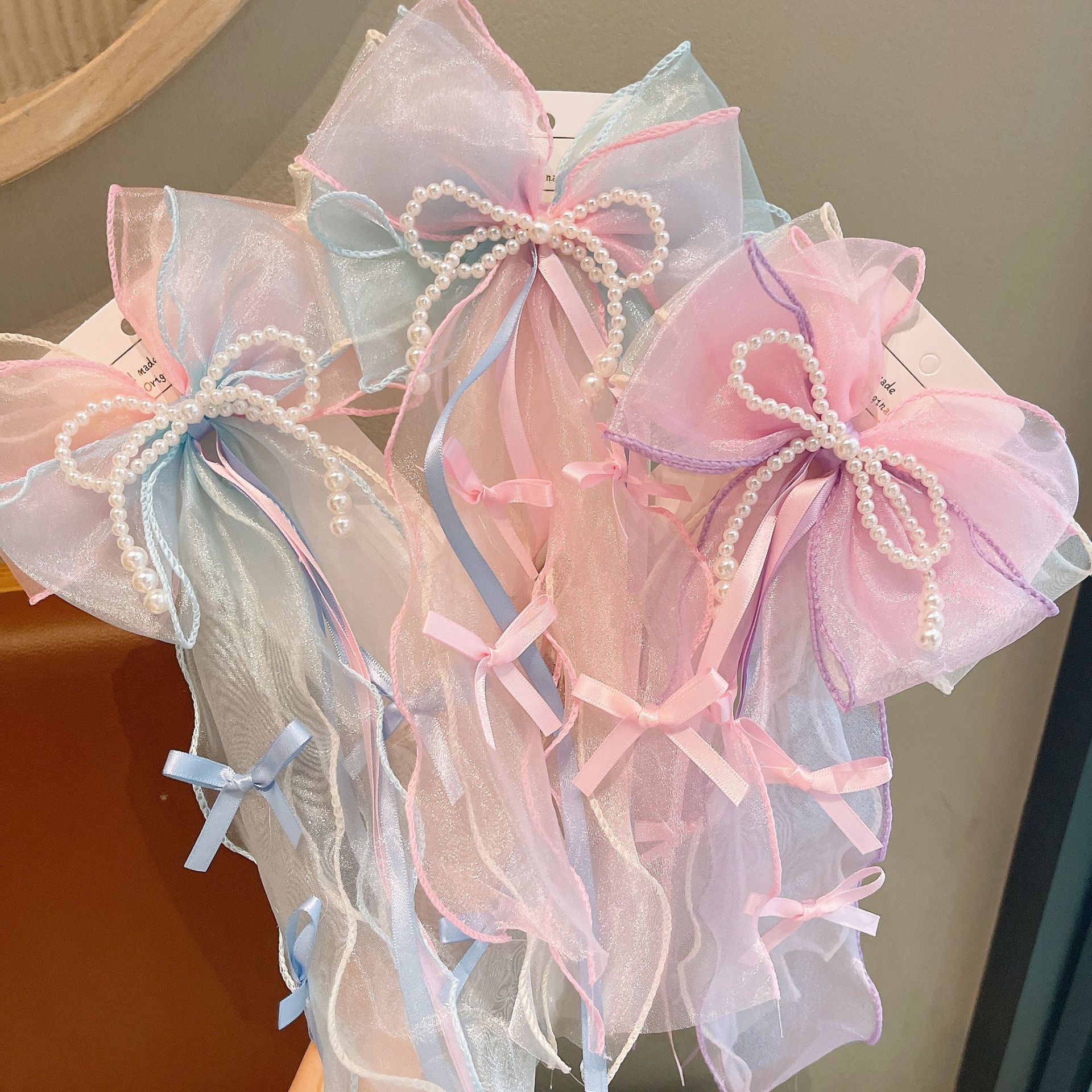 Children's Super Fairy Bowknot Imitation Pearl Mesh Hair Clip For...