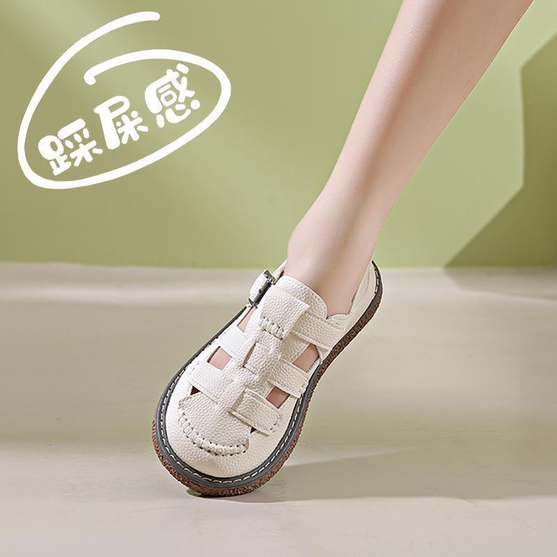 踩屎感孕妇包头凉鞋女2025年夏季复古镂空透气不累脚软底罗马凉鞋