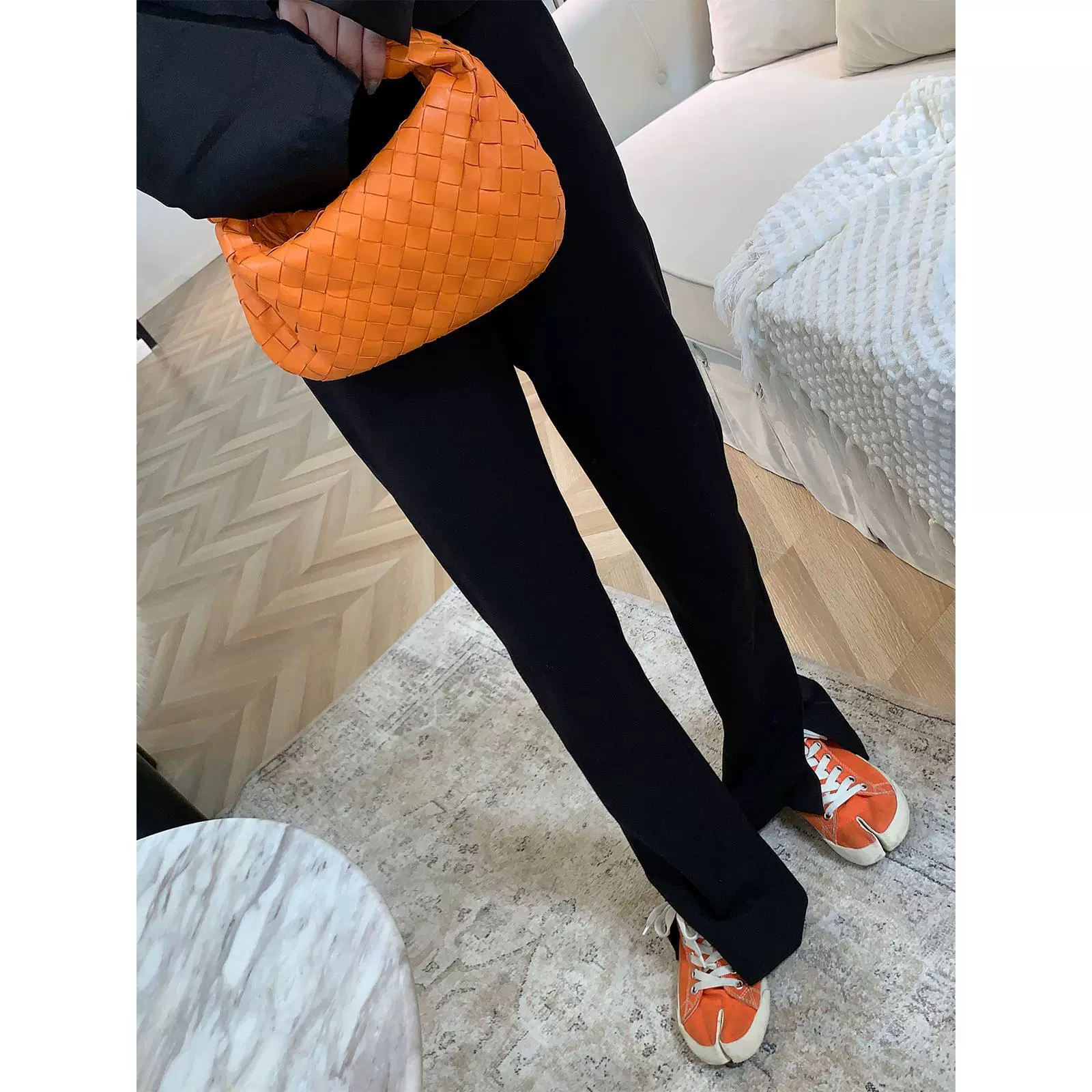 [Готовый запас] MS Pants новые женские широкие брюки с высокой талией тонкие и легко сочетаются с черными расклешенными брюками с разрезом.