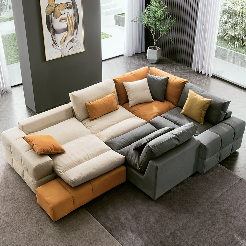 Sofá de tela tecnológica para sala de estar, fácil de cuidar, diseño moderno y sencillo, adecuado para apartamentos grandes y pequeños, sofá esquinero de plumón y látex, estilo nórdico para apartamentos pequeños.