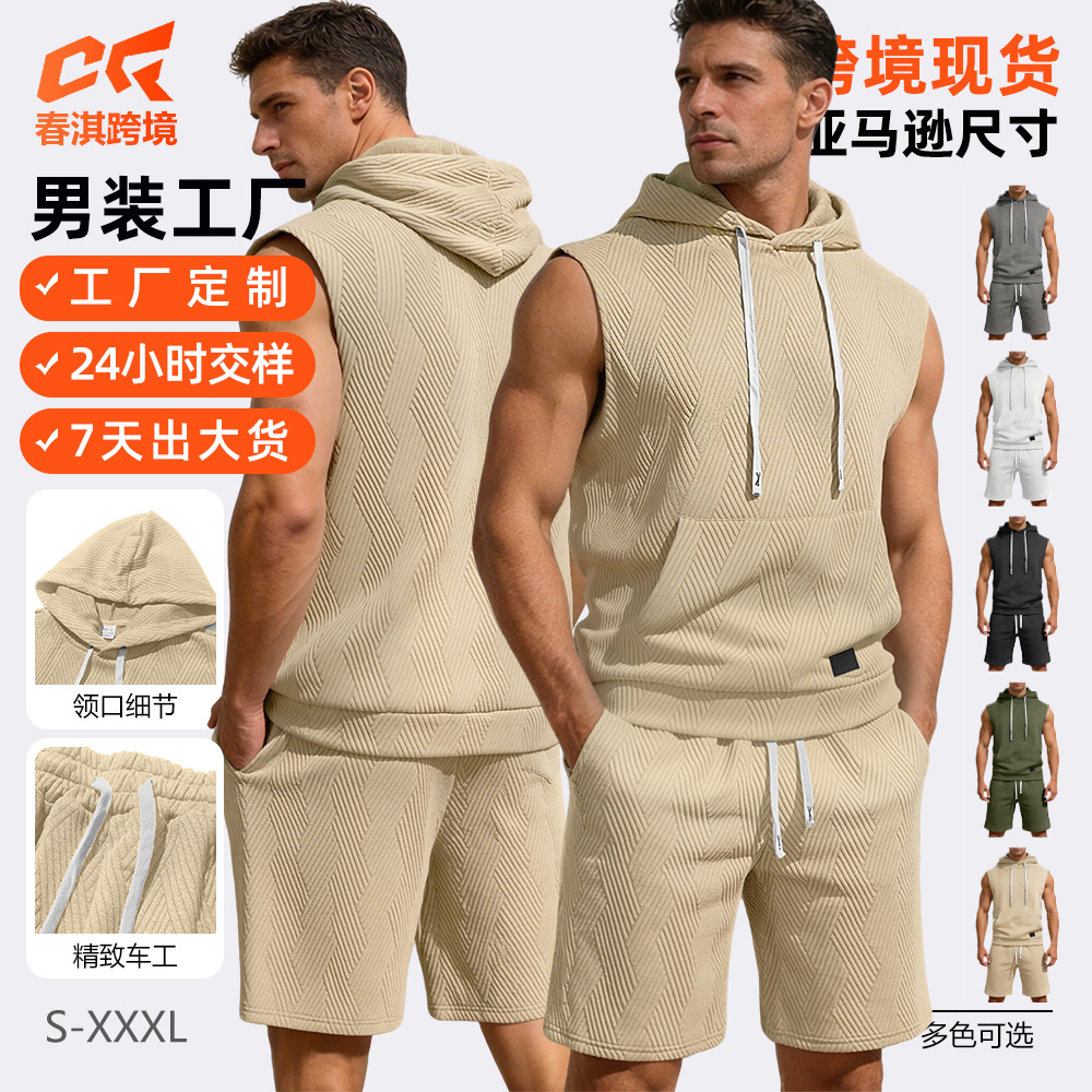 Nuevo transfronterizo de Europa y América de verano sin mangas chaleco de hombro holgado hombre deportivo casualizado chaleco con capuchón suit