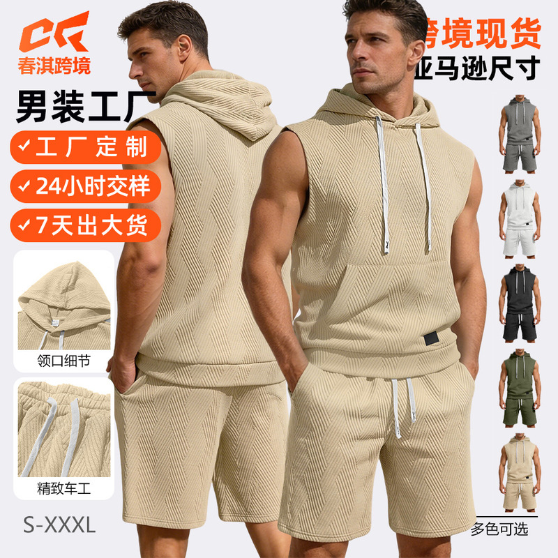 New Cross-Border European and American Summer Sleeveless Tops for Men, Loose-Fitting Vests, Casual Sports Hooded Vests, Sweatshirt Sets New Cross-Border European and American Summer Sleeveless Tops for Men, Loose-Fitting Vests, Casual Sports Hooded Vests, Sweatshirt Sets