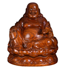 9QXC黄花梨木雕笑佛像大肚坐莲弥勒佛摆件布袋佛家居装饰品红木工