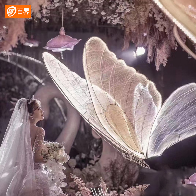 百界婚礼道具蝴蝶背景挂件吊顶装饰商场美陈橱窗两用发光道具挂饰