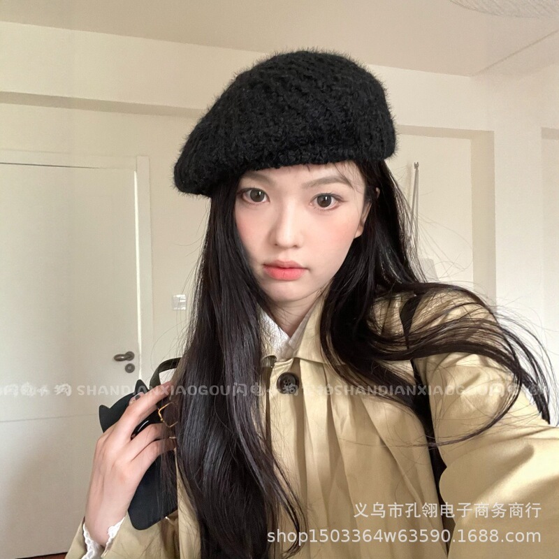 韩系时髦气质贝雷帽女秋冬保暖防寒显脸小针织帽百搭大头围画家帽|undefined