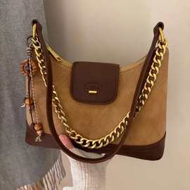 南枫百搭潮流魅雾棕语托特包包女款秋冬菱格通勤包百搭单肩斜挎包