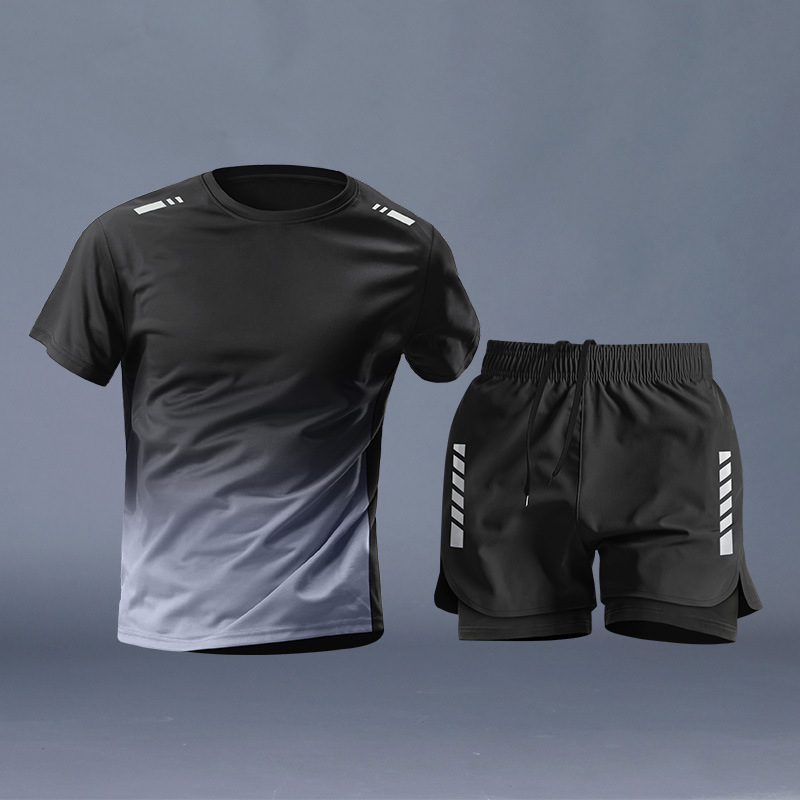 Ropa de fitness para hombres entrenamiento de atletismo de maratón de verano pantalones cortos de mangas cortas equipos especiales de secado rápido