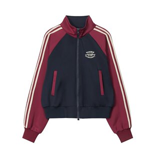 2024 American Color-block Short Cardigan Sweater Women's Spring and Autumn Fashion Brand Half-high Collar Striped Long-sleeved Casual Jacket