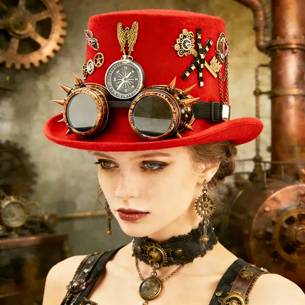 Original Steampunk Top Hat Compass Key Gothic Glasses Gear Heavy-Duty Hat Vintage Performance High Hat