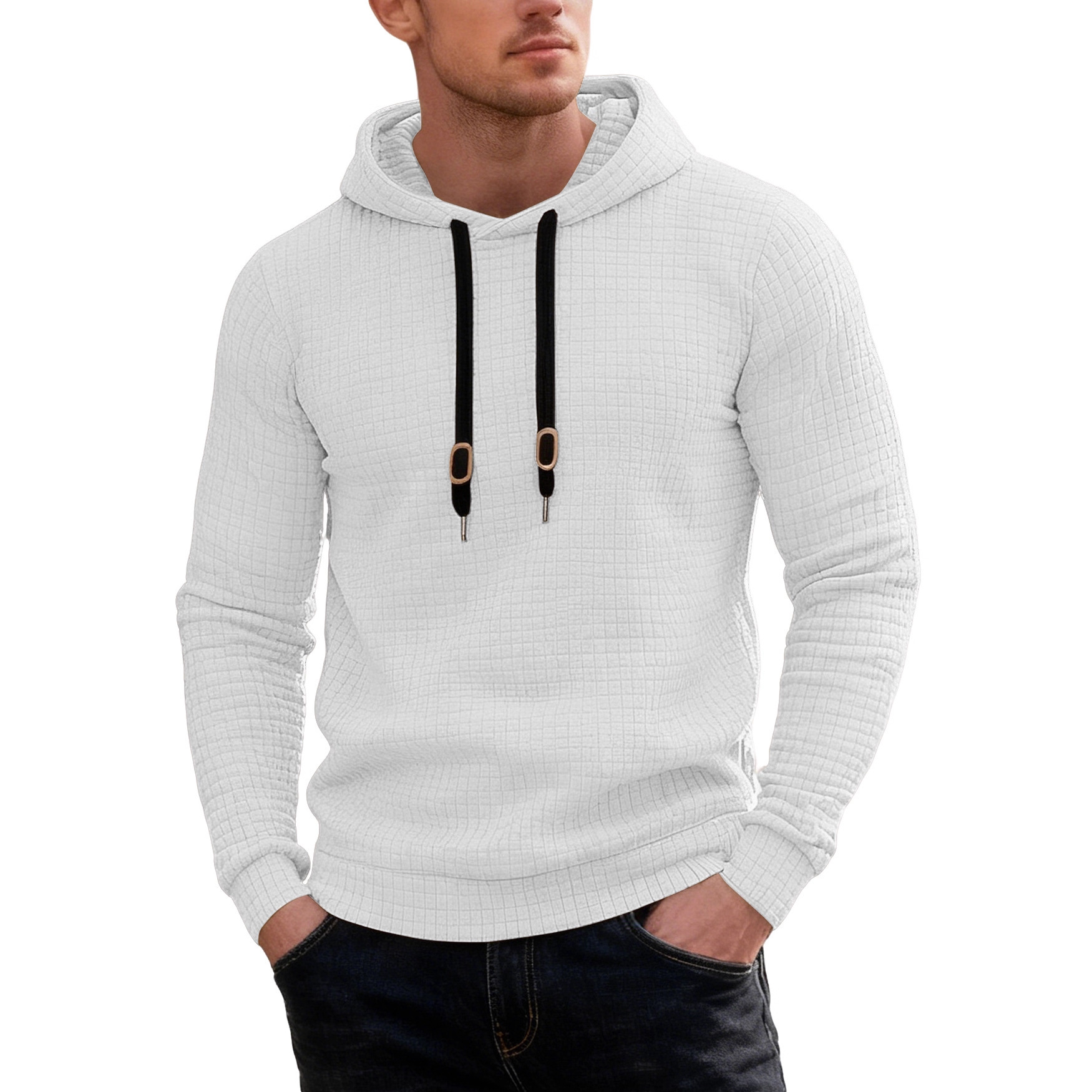 Transfronterizo tamaño europeo Amazon primavera y otoño casual sombrero de manga larga con cuerda de sombrero pegada Jacquard pequeño cuadrado chaqueta de hombre
