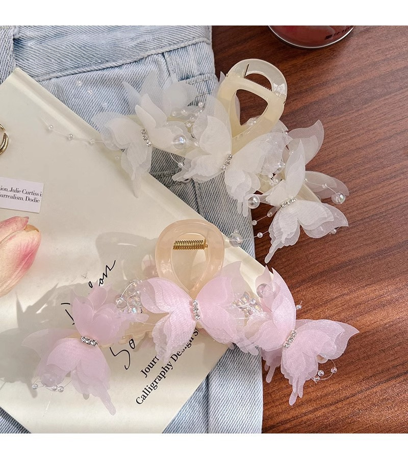 2024 New Sweet Beads Butterfly Grab Clip Women's Back of Head Summer Mori Style Hair Clip Super Fairy Large Shark Clip Headwear_voghion.com