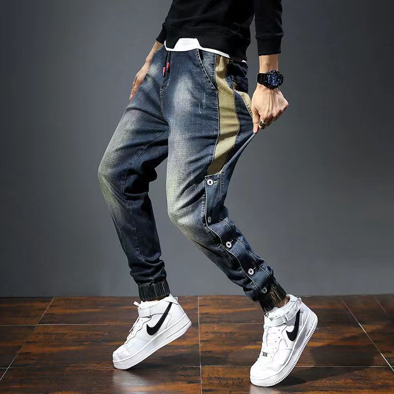 Summer New Stretch Jeans Men's Korean-style Trendy All-match Elastic Waist Pants Loose Casual Leg Harem Pants