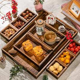 中式木质托盘点心干果盘四宫格下午茶糕点零食茶点盘围炉煮茶果盘