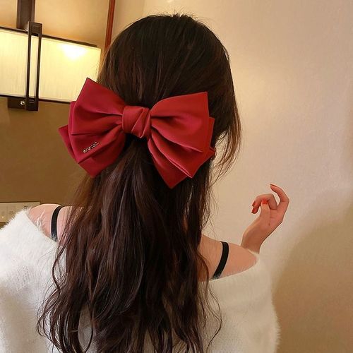 Three-layered satin large bow hairpin, internet celebrity's same style spring clip hair ornament for the back of the head, Korean style elegant fabric hair accessory